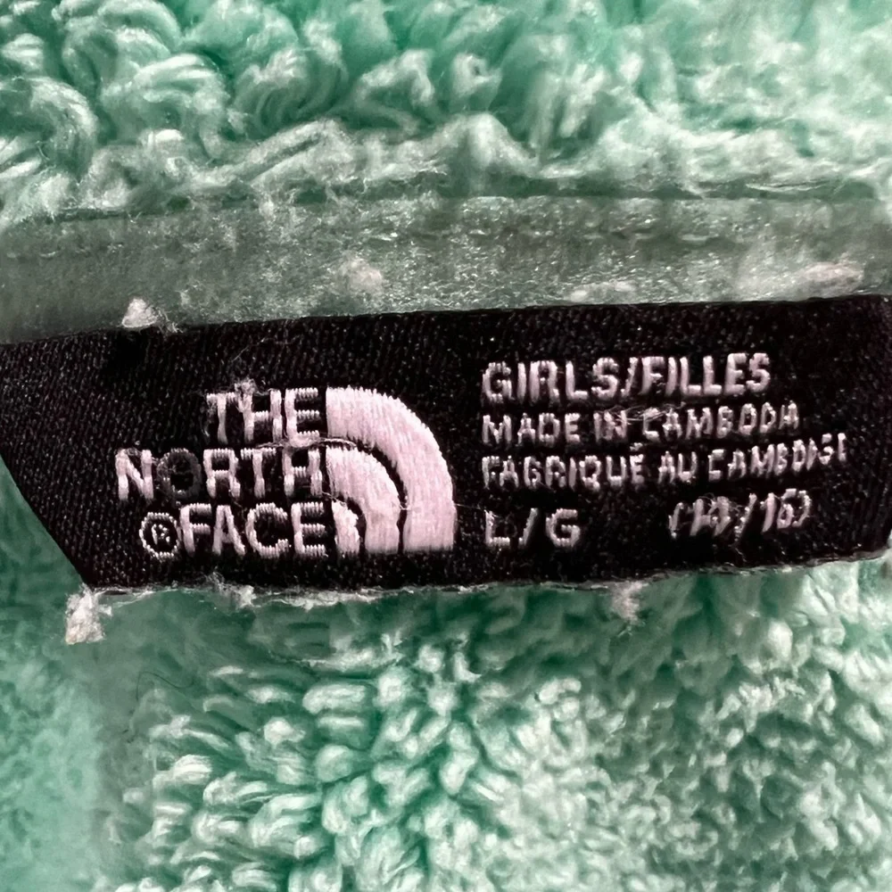 The North Face Girls Turquoise Plush Furry Fleece Zip Up Jacket - Size LG 14/16